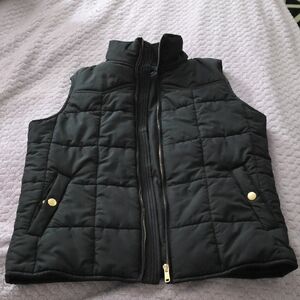 Chaps Black Quilted Vest with Gold-Tone Zipper